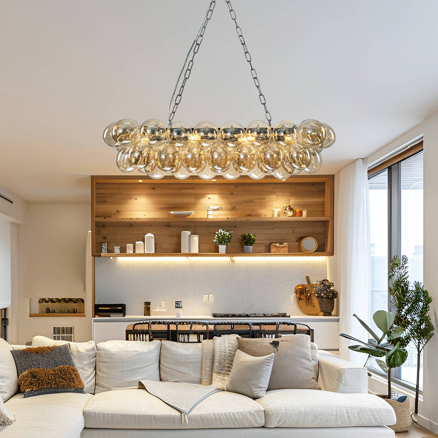 Dark Beige Oval Blown Glass Bubbles Chandelier Light Brown Balloon