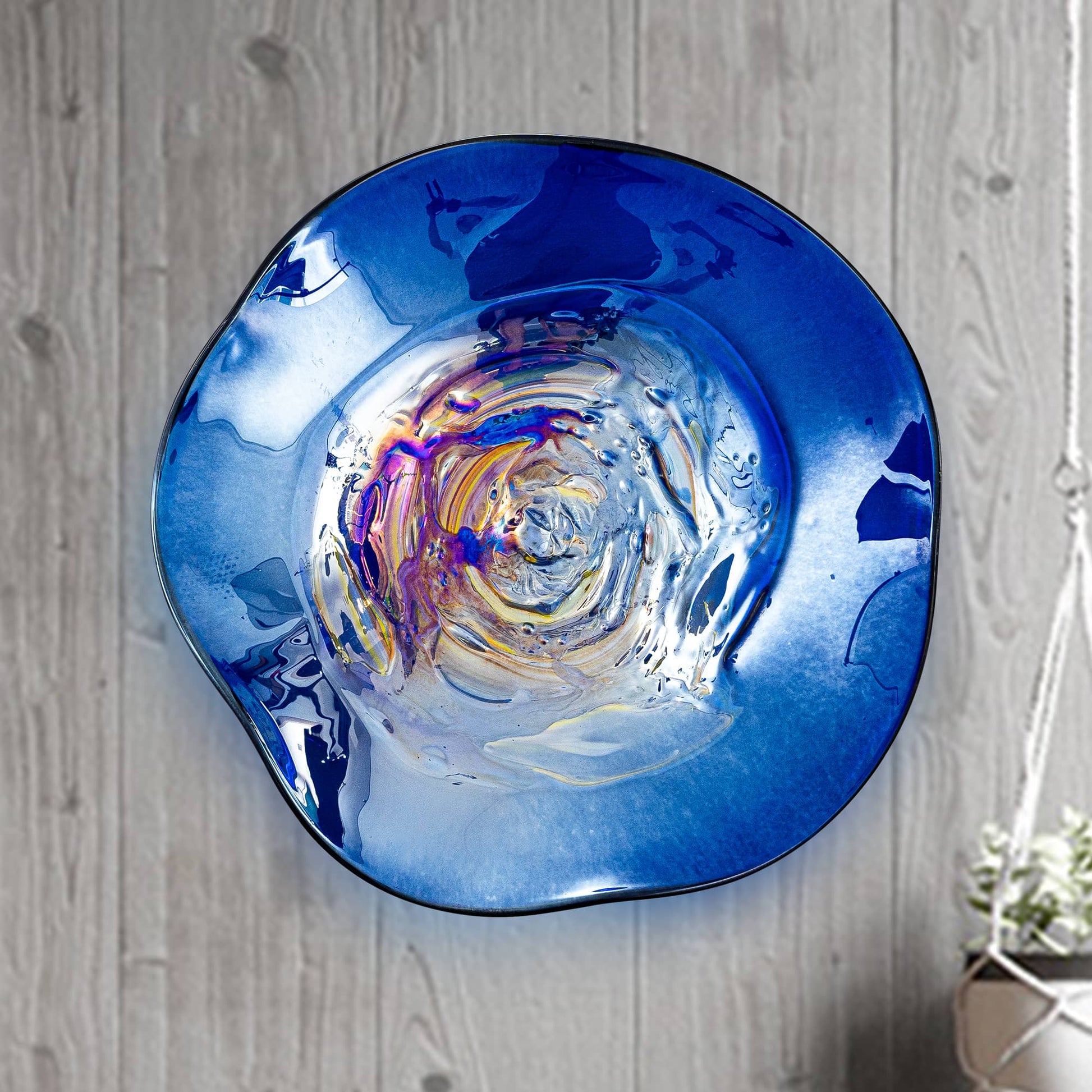 Iridescent Cobalt Murano Glass Wall Plates