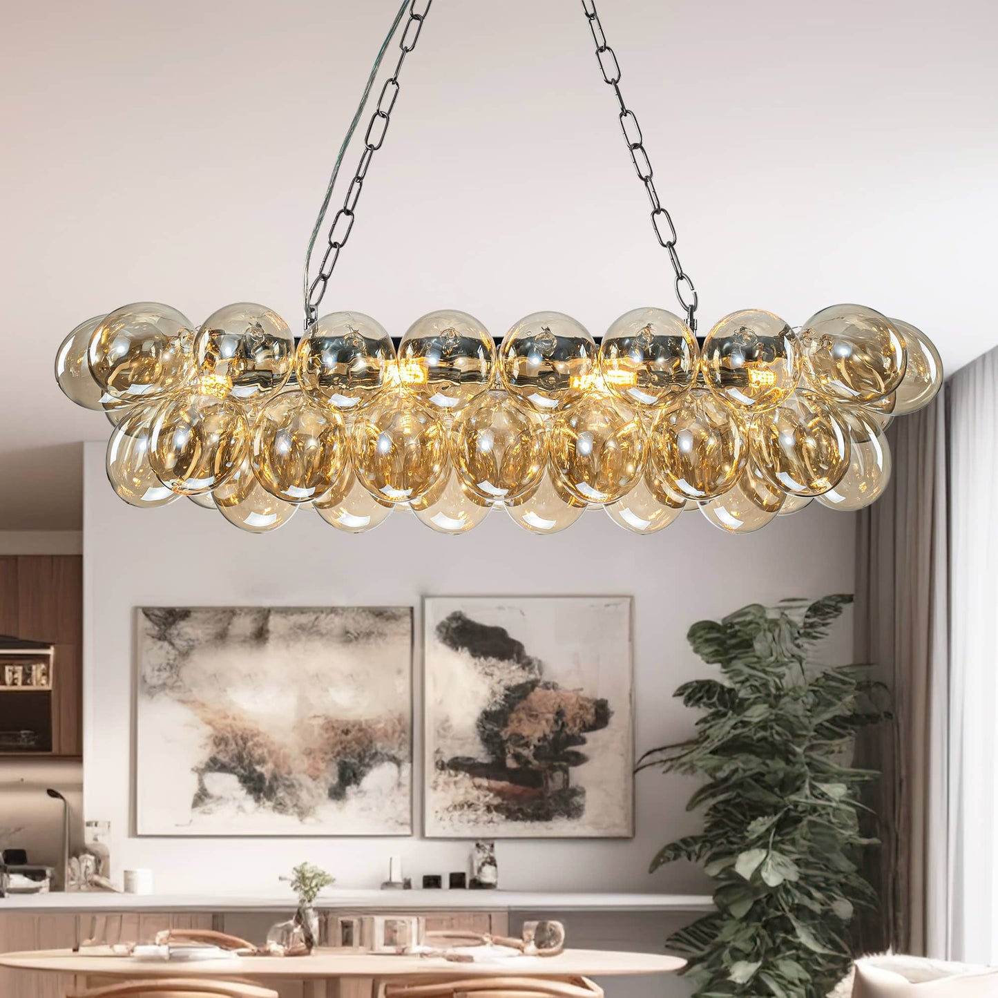 Dark Beige Oval Blown Glass Bubbles Chandelier Light Brown Balloon 